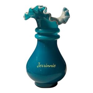 Fenton Jamestown Blue White Overlay Double Ring Vase